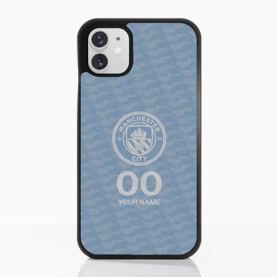Man City Official 3D Phone Case Design Light Blue Flag Pattern + Name