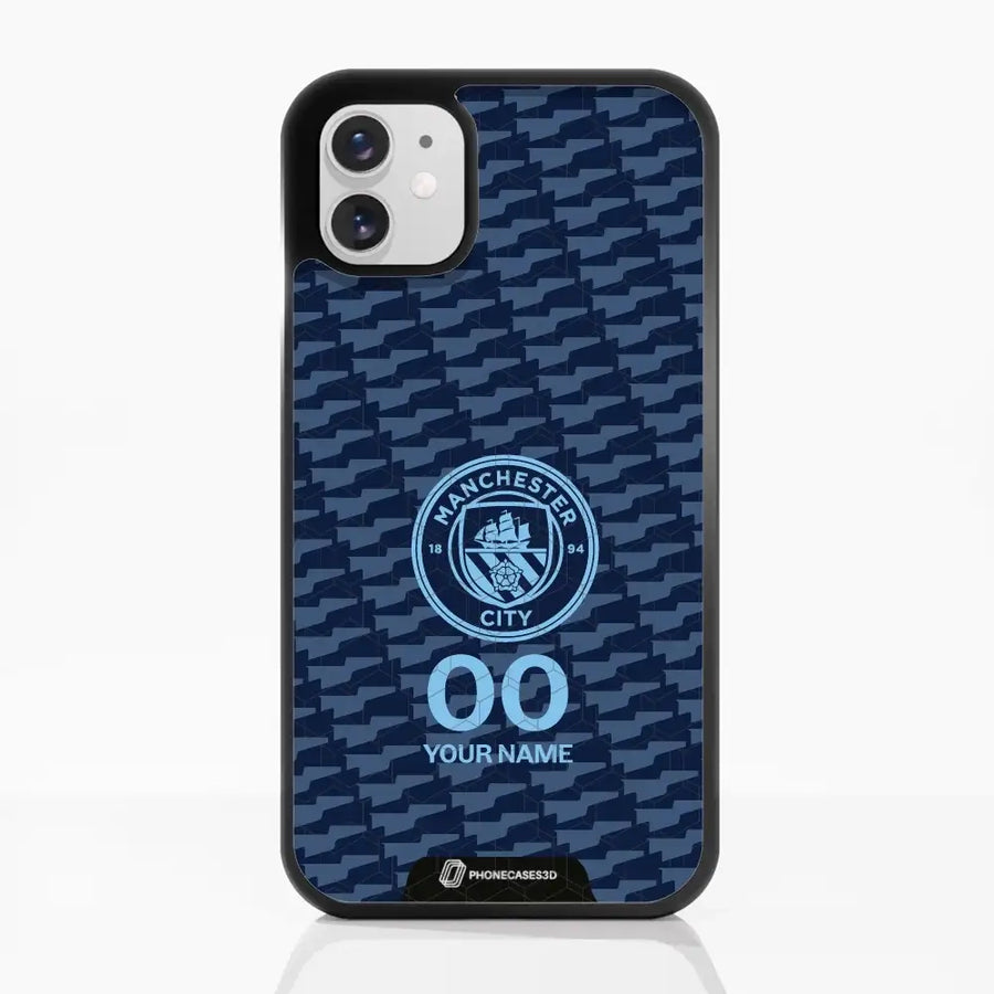 Man City Official 3D Phone Case Design Dark Blue Flag Pattern + Name