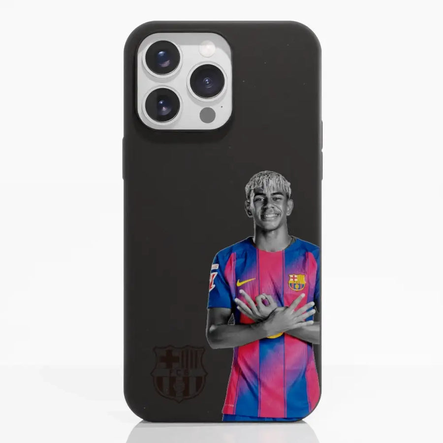 Funda compostable oficial del FC Barcelona con diseño de Lamine Yamal