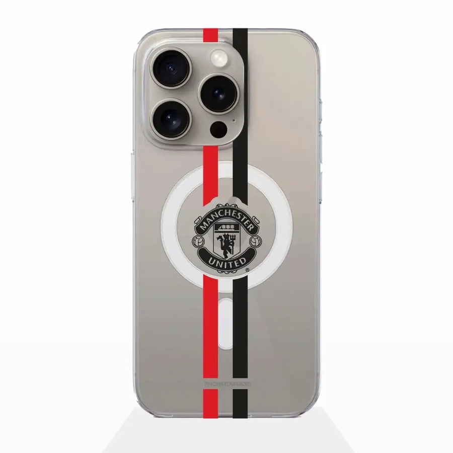 Manchester United Funda Oficial Clear MagSafe con Rayas