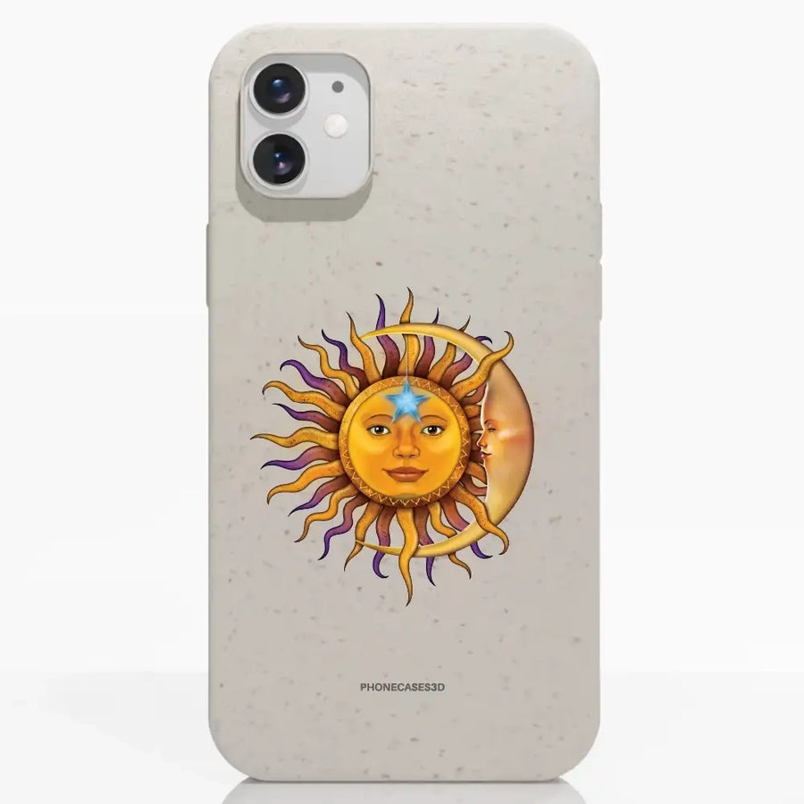 Vicent Hie Official White Compostable Phone Case Design Sun Moon